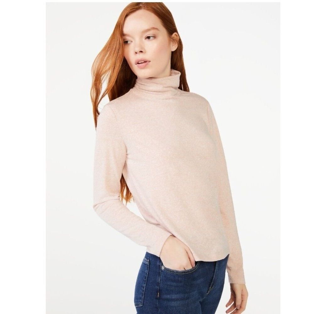 Free Assembly Women's Relaxed‎ fit High Neck Top Sweater Long Sleeve Rose Size S